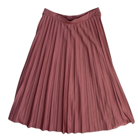 Asos Pleated Midi Skirt Elastic Waist Rose Pink Size 4 A-Line - Picture 1 of 6